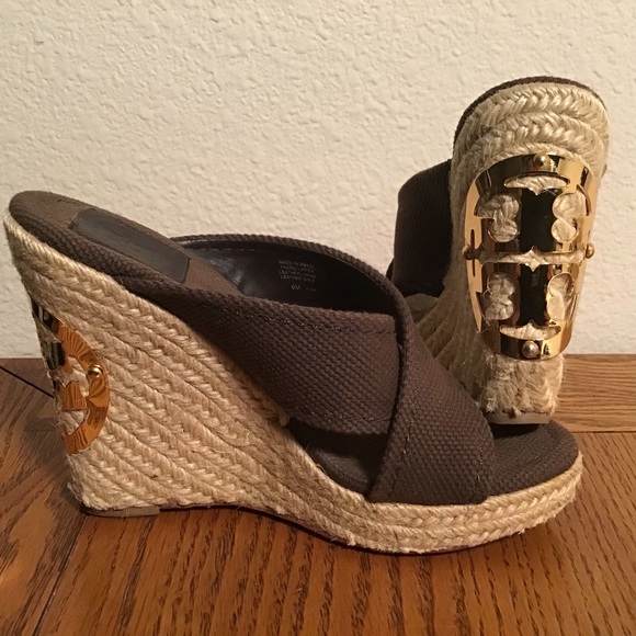 Tory Burch Shoes - Tory Burch Logo Wedge Sandals Brown Sz 6